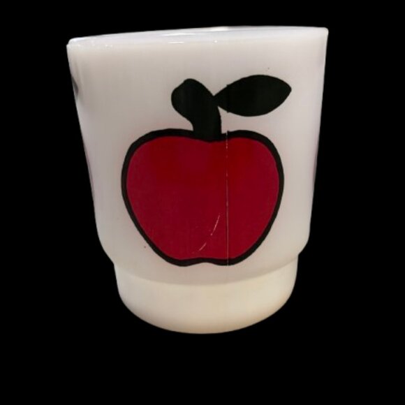 Vintage Anchor Hocking Fire King Milk Glass Red Apple Mug - Picture 3 of 4